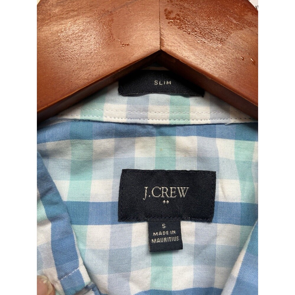 J.Crew Slim Fit Blue Plaid Button Down Shirt Mens Small Cotton Casual - Picture 8 of 9